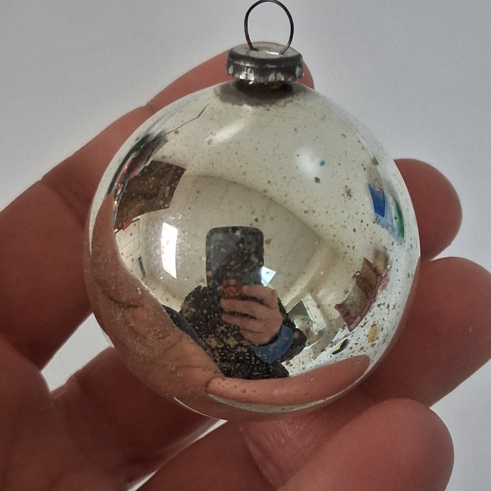 Vintage Mercury Glass Silver Christmas Ball Ornament MCM Japan Estate Find Retro